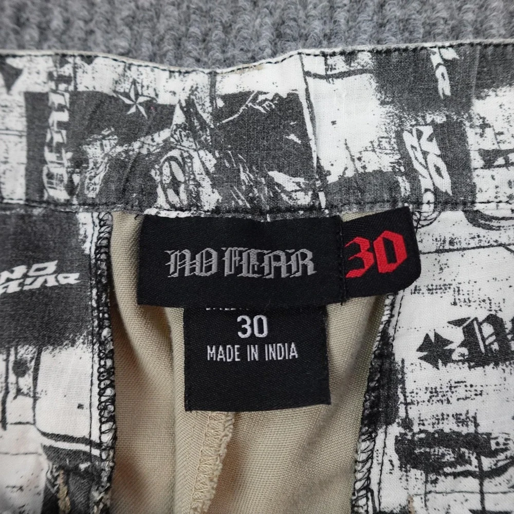 Vintage No Fear Shorts Mens 30 Beige Polyester Cotton Canvas Flat Front